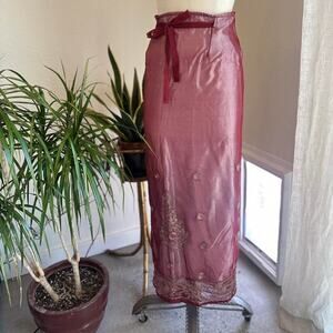 Jedzebel Women’s Small Skirt Red Rayon Embroidery Overlay Wrap Skirt NWT India